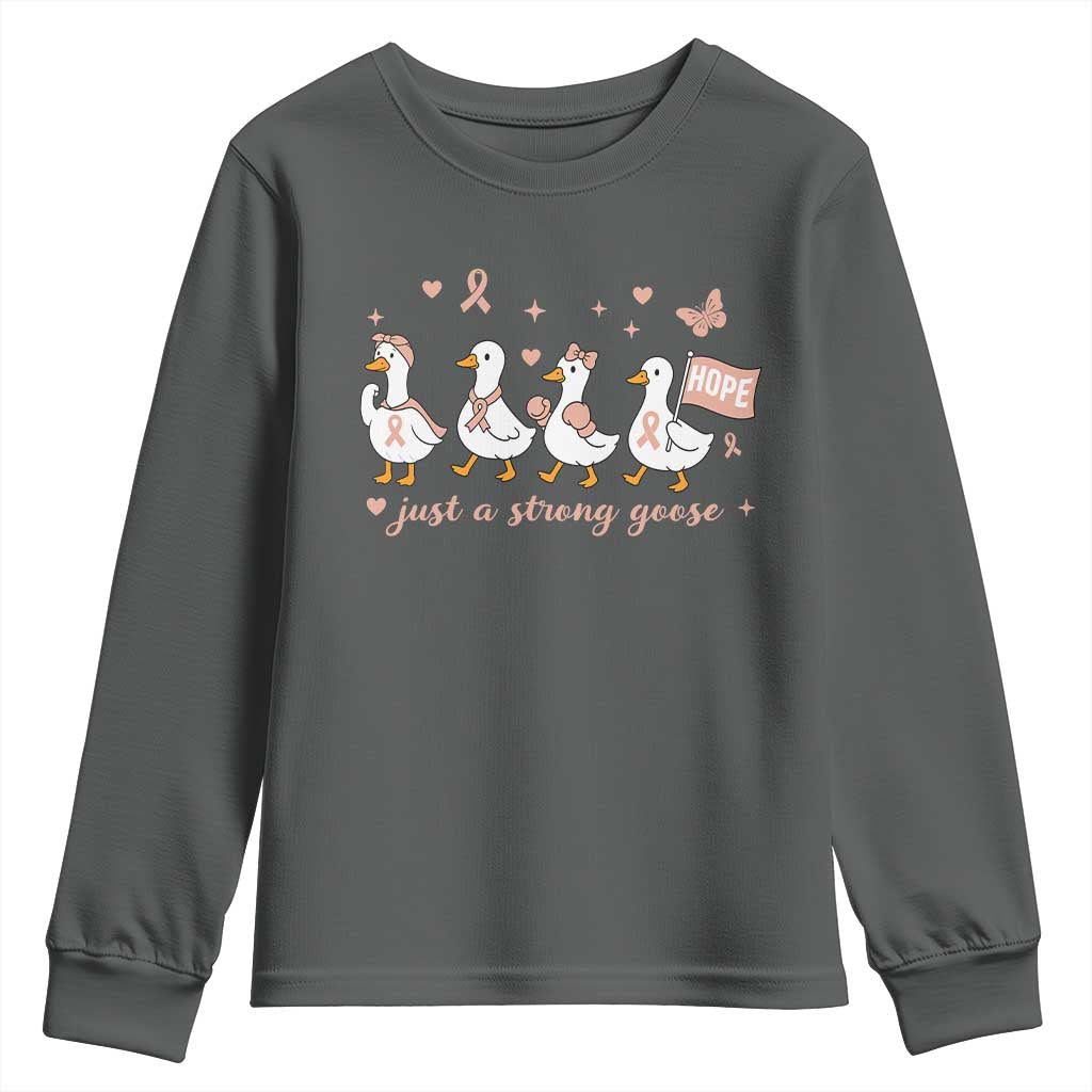 Funny Endometrial Cancer Goose Youth Sweatshirt Just A Strong Goose TS12 Dark Heather Print Your Wear