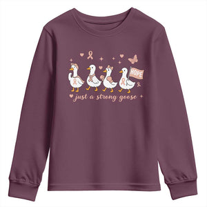 Funny Endometrial Cancer Goose Youth Sweatshirt Just A Strong Goose TS12 Maroon Print Your Wear