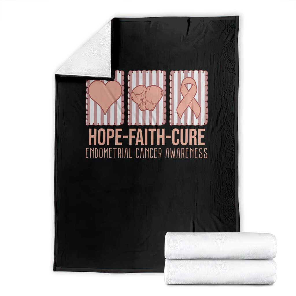 Endometrial Cancer Awareness Throw Blanket Hope Faith Cure Peach Ribbon TS12 Black Print Your Wear