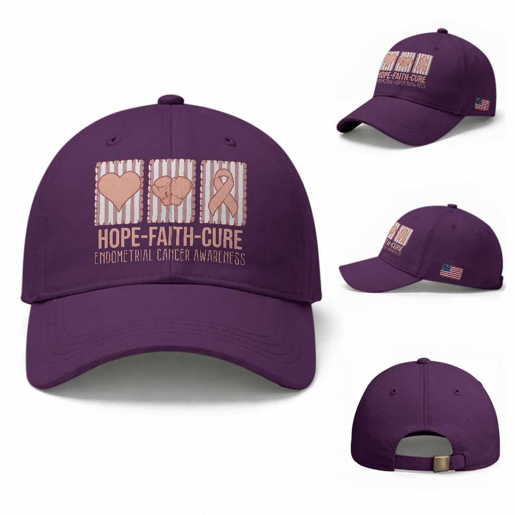 Endometrial Cancer Awareness Baseball Cap Hope Faith Cure Peach Ribbon TS12 Baseball Cap Universal Fit Purple Print Your Wear