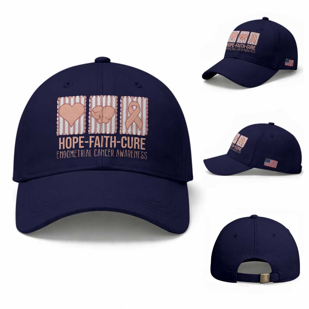 Endometrial Cancer Awareness Baseball Cap Hope Faith Cure Peach Ribbon TS12 Baseball Cap Universal Fit Dark Blue Print Your Wear