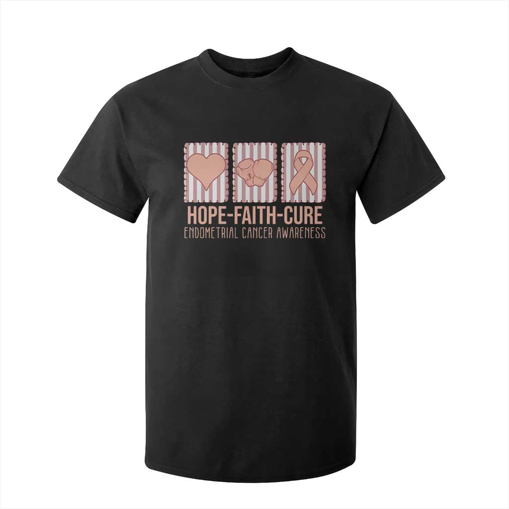 Endometrial Cancer Awareness T Shirt For Kid Hope Faith Cure Peach Ribbon TS12 Black Print Your Wear