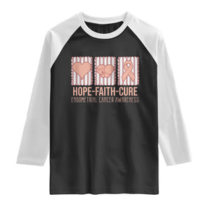 Endometrial Cancer Awareness Raglan Shirt Hope Faith Cure Peach Ribbon TS12 Black White Print Your Wear