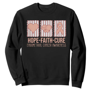 Endometrial Cancer Awareness Sweatshirt Hope Faith Cure Peach Ribbon TS12 Black Print Your Wear