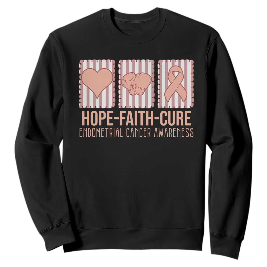 Endometrial Cancer Awareness Sweatshirt Hope Faith Cure Peach Ribbon TS12 Black Print Your Wear