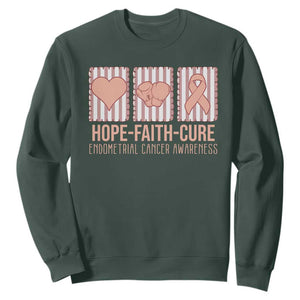 Endometrial Cancer Awareness Sweatshirt Hope Faith Cure Peach Ribbon TS12 Dark Forest Green Print Your Wear