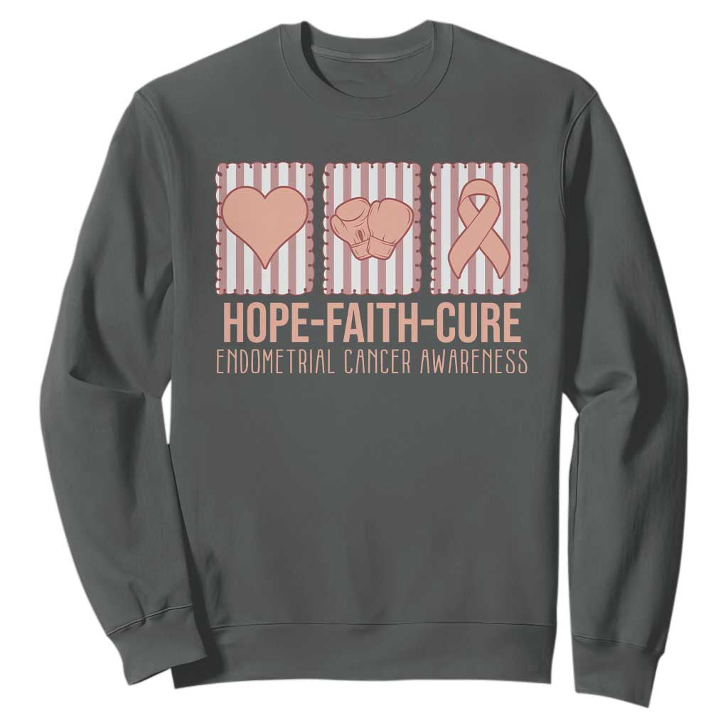 Endometrial Cancer Awareness Sweatshirt Hope Faith Cure Peach Ribbon TS12 Dark Heather Print Your Wear