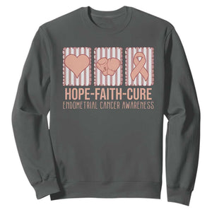 Endometrial Cancer Awareness Sweatshirt Hope Faith Cure Peach Ribbon TS12 Dark Heather Print Your Wear