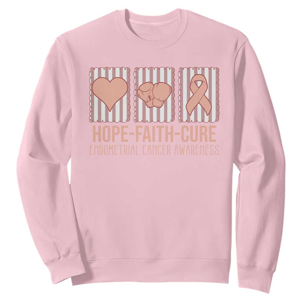 Endometrial Cancer Awareness Sweatshirt Hope Faith Cure Peach Ribbon TS12 Light Pink Print Your Wear