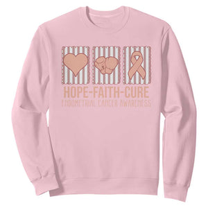Endometrial Cancer Awareness Sweatshirt Hope Faith Cure Peach Ribbon TS12 Light Pink Print Your Wear