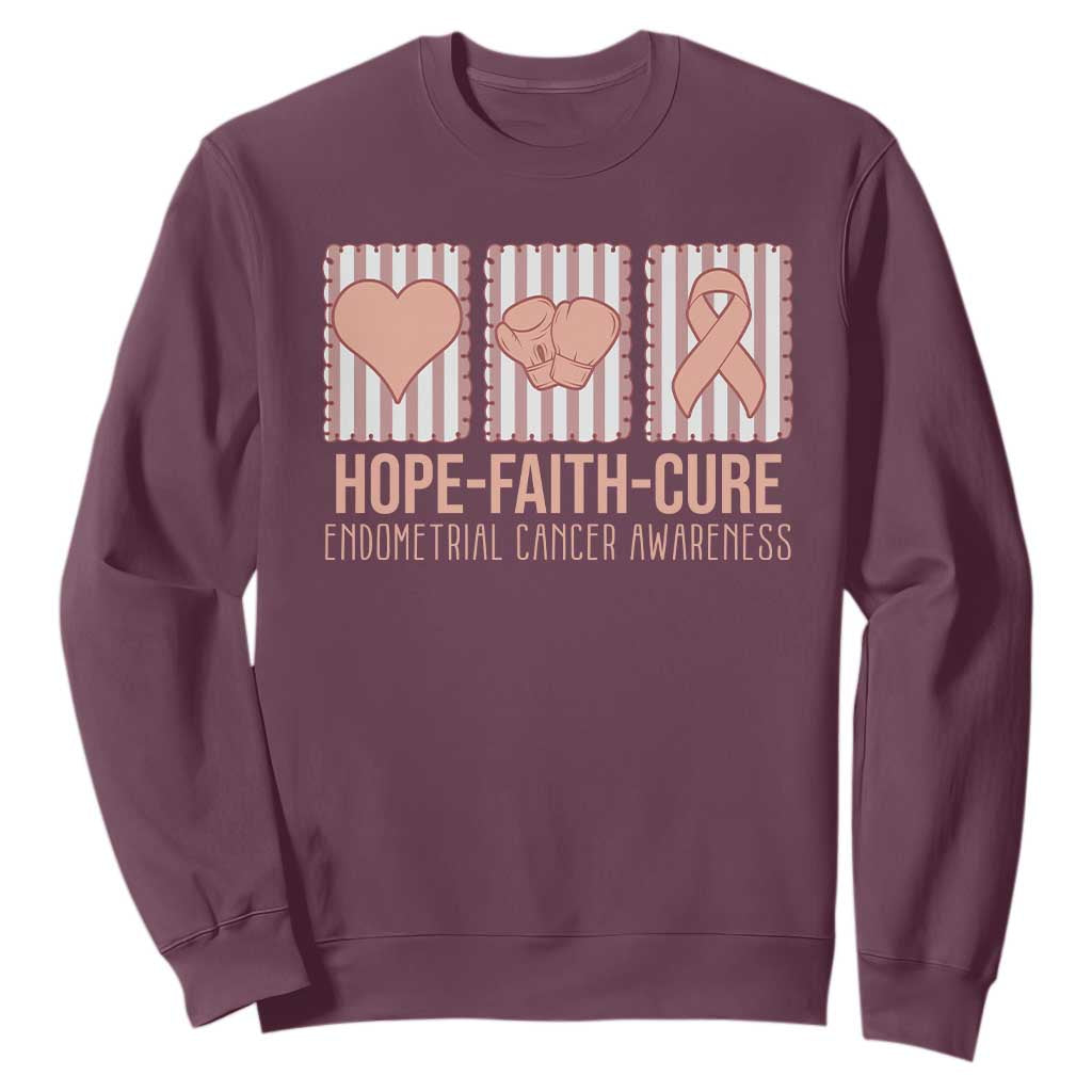 Endometrial Cancer Awareness Sweatshirt Hope Faith Cure Peach Ribbon TS12 Maroon Print Your Wear