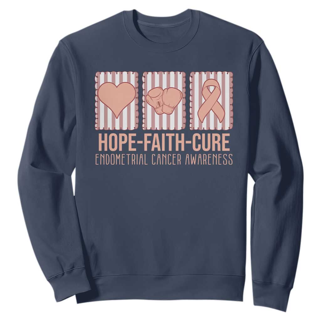 Endometrial Cancer Awareness Sweatshirt Hope Faith Cure Peach Ribbon TS12 Navy Print Your Wear