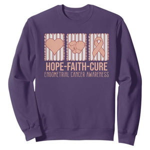 Endometrial Cancer Awareness Sweatshirt Hope Faith Cure Peach Ribbon TS12 Purple Print Your Wear
