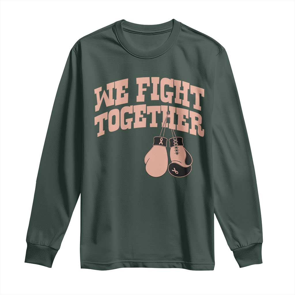 Endometrial Cancer Warrior Long Sleeve Shirt We Fight Together Boxing Gift TS12 Dark Forest Green Print Your Wear