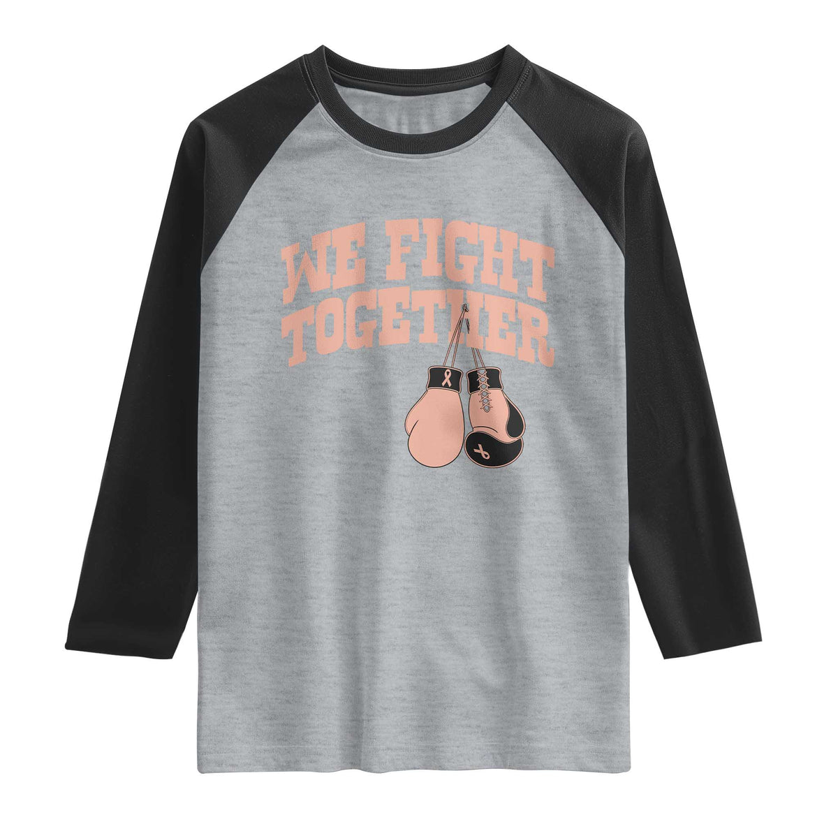 Endometrial Cancer Warrior Raglan Shirt We Fight Together Boxing Gift TS12 Heather Gray Black Print Your Wear