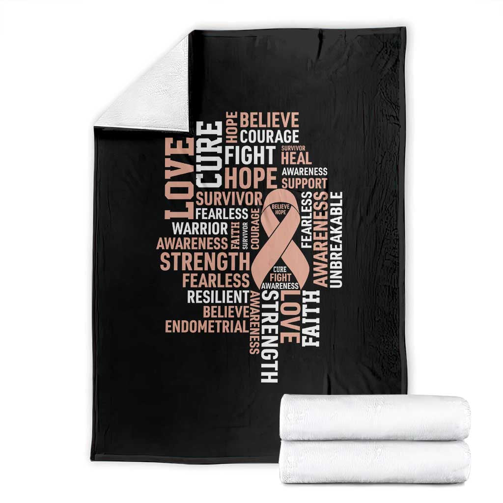 Endometrial Cancer Awareness Throw Blanket Warrior Survivor Peach Ribbon TS12 Black Print Your Wear