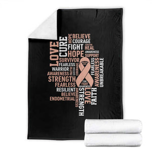 Endometrial Cancer Awareness Throw Blanket Warrior Survivor Peach Ribbon TS12 Black Print Your Wear