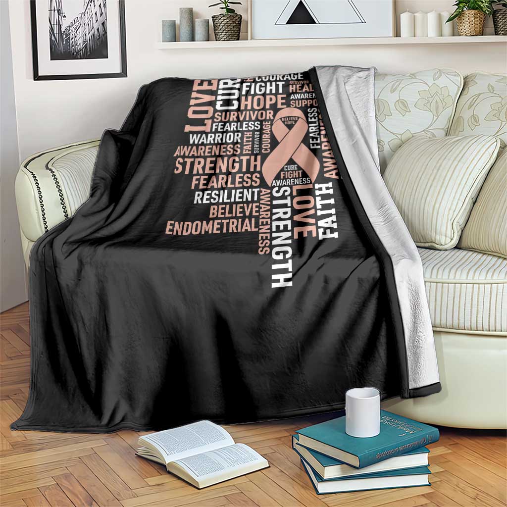 Endometrial Cancer Awareness Throw Blanket Warrior Survivor Peach Ribbon TS12 Print Your Wear