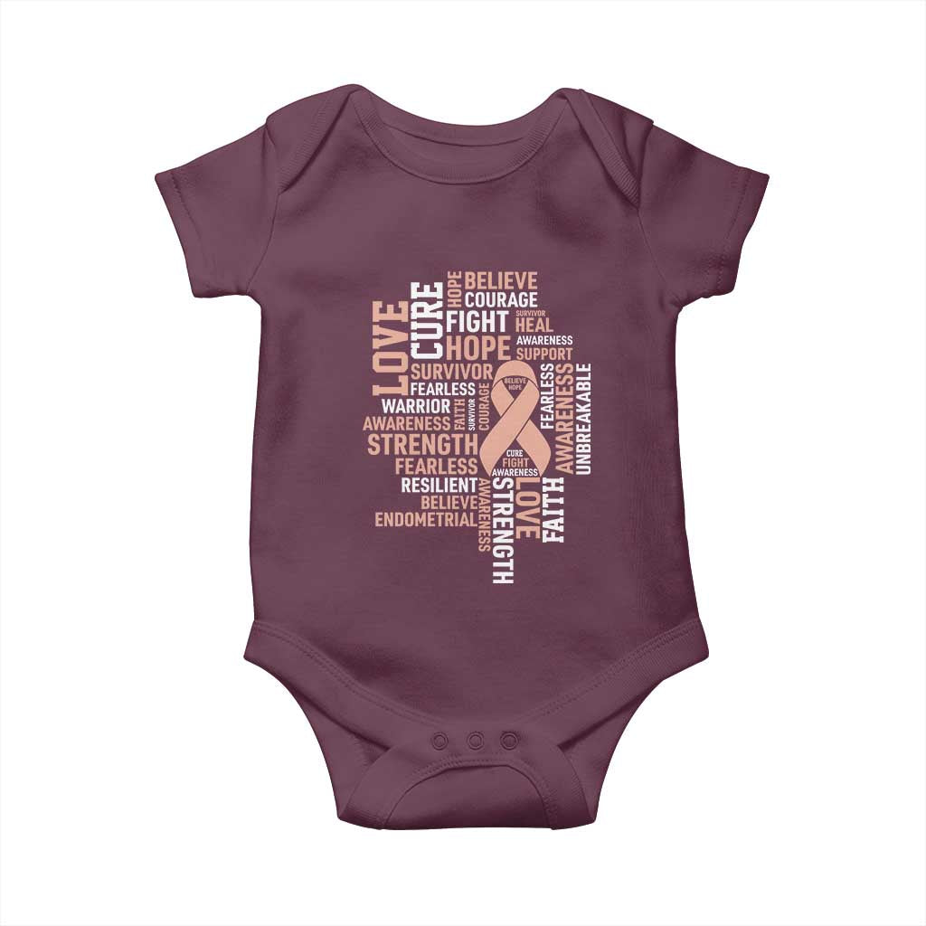 Endometrial Cancer Awareness Baby Onesie Warrior Survivor Peach Ribbon TS12 Maroon Print Your Wear