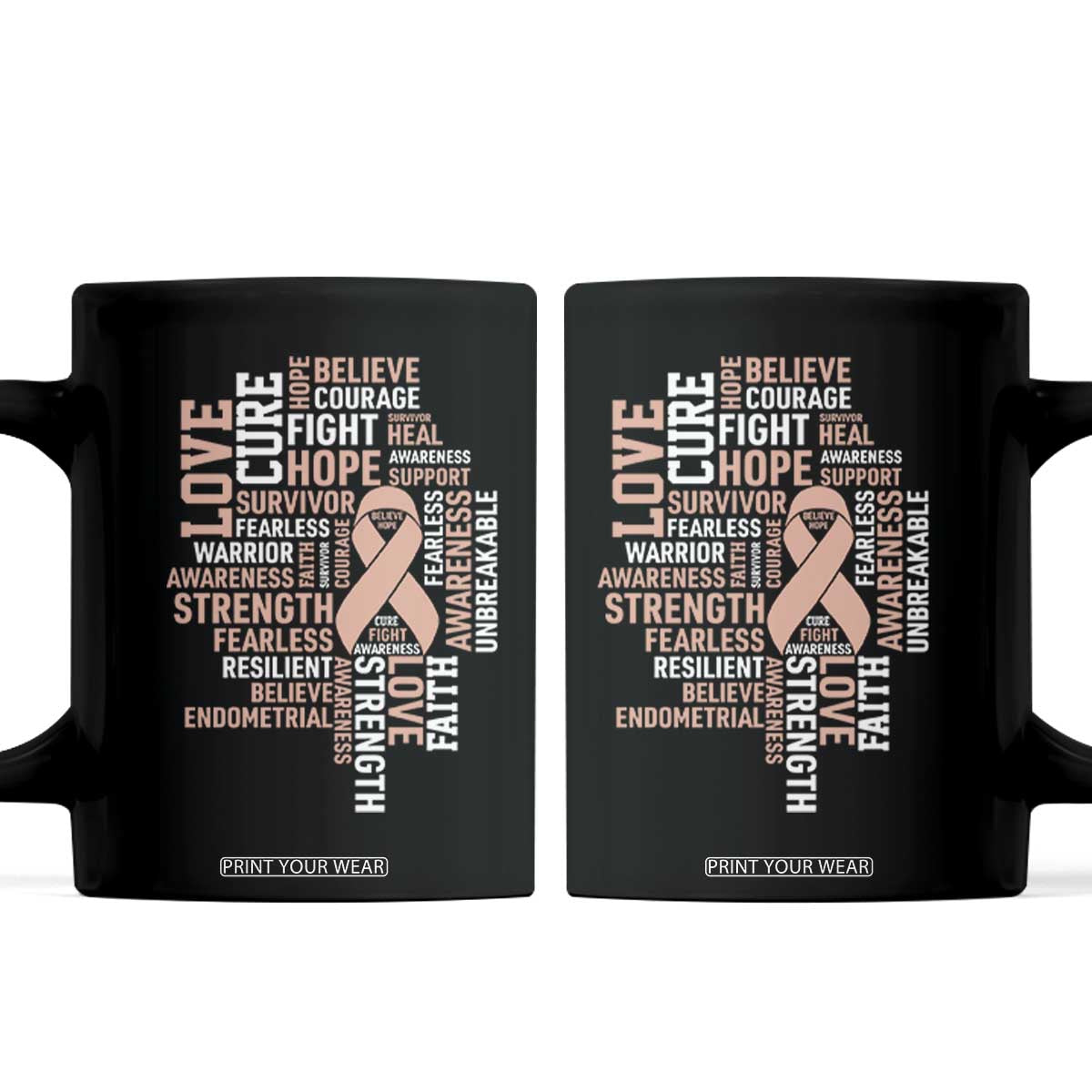 Endometrial Cancer Awareness Coffee Mug Warrior Survivor Peach Ribbon TS12 Black Print Your Wear