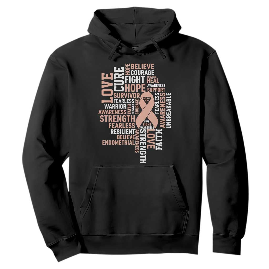 Endometrial Cancer Awareness Hoodie Warrior Survivor Peach Ribbon TS12 Black Print Your Wear