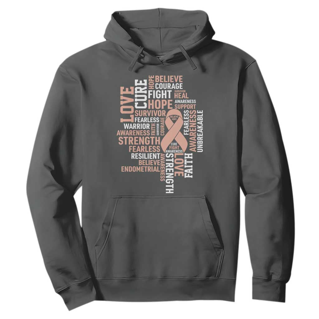 Endometrial Cancer Awareness Hoodie Warrior Survivor Peach Ribbon TS12 Dark Heather Print Your Wear