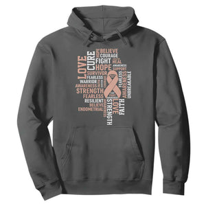 Endometrial Cancer Awareness Hoodie Warrior Survivor Peach Ribbon TS12 Dark Heather Print Your Wear