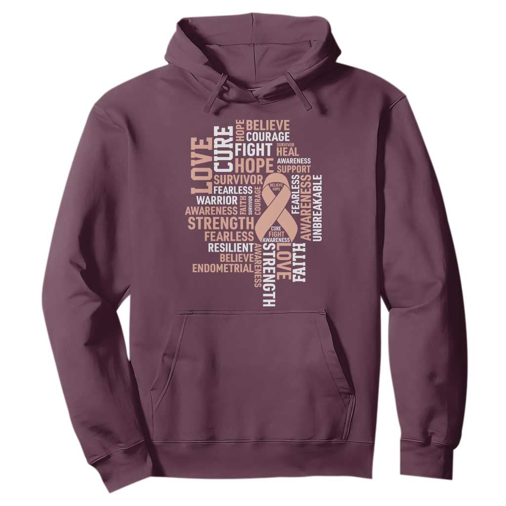 Endometrial Cancer Awareness Hoodie Warrior Survivor Peach Ribbon TS12 Maroon Print Your Wear