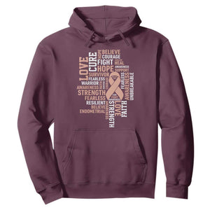 Endometrial Cancer Awareness Hoodie Warrior Survivor Peach Ribbon TS12 Maroon Print Your Wear
