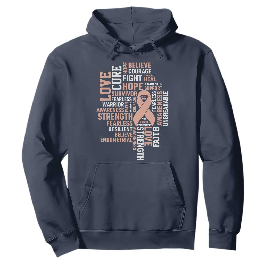 Endometrial Cancer Awareness Hoodie Warrior Survivor Peach Ribbon TS12 Navy Print Your Wear