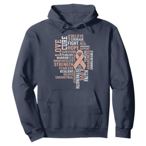 Endometrial Cancer Awareness Hoodie Warrior Survivor Peach Ribbon TS12 Navy Print Your Wear