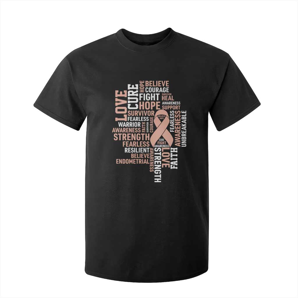 Endometrial Cancer Awareness T Shirt For Kid Warrior Survivor Peach Ribbon TS12 Black Print Your Wear