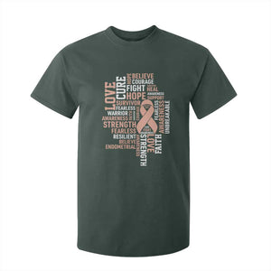 Endometrial Cancer Awareness T Shirt For Kid Warrior Survivor Peach Ribbon TS12 Dark Forest Green Print Your Wear