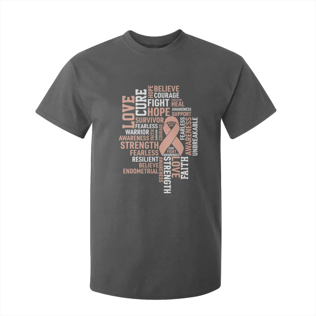 Endometrial Cancer Awareness T Shirt For Kid Warrior Survivor Peach Ribbon TS12 Dark Heather Print Your Wear
