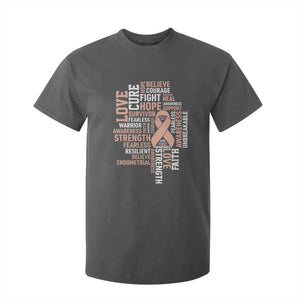 Endometrial Cancer Awareness T Shirt For Kid Warrior Survivor Peach Ribbon TS12 Dark Heather Print Your Wear