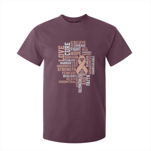 Endometrial Cancer Awareness T Shirt For Kid Warrior Survivor Peach Ribbon TS12 Maroon Print Your Wear
