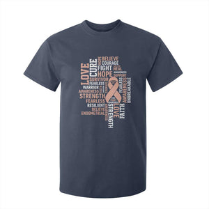 Endometrial Cancer Awareness T Shirt For Kid Warrior Survivor Peach Ribbon TS12 Navy Print Your Wear