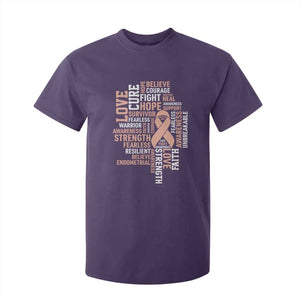Endometrial Cancer Awareness T Shirt For Kid Warrior Survivor Peach Ribbon TS12 Purple Print Your Wear