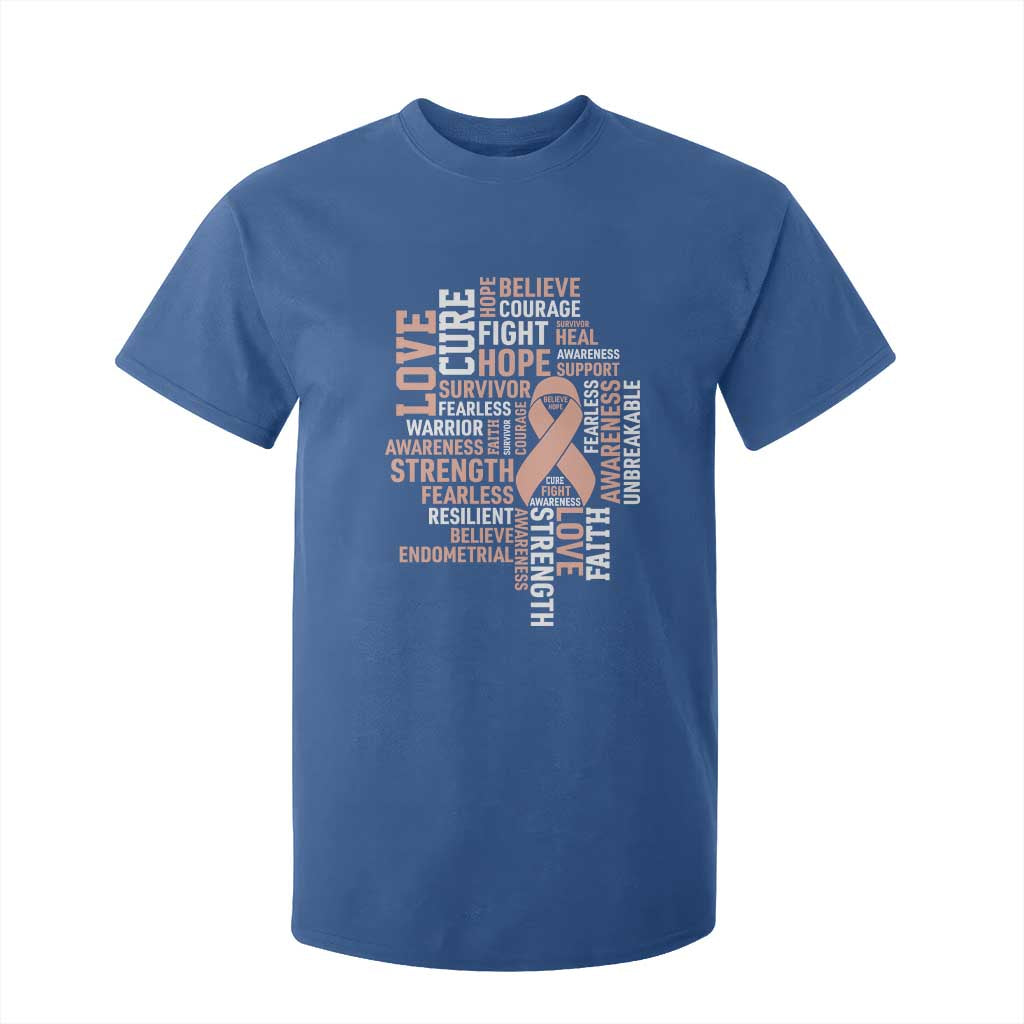 Endometrial Cancer Awareness T Shirt For Kid Warrior Survivor Peach Ribbon TS12 Royal Blue Print Your Wear