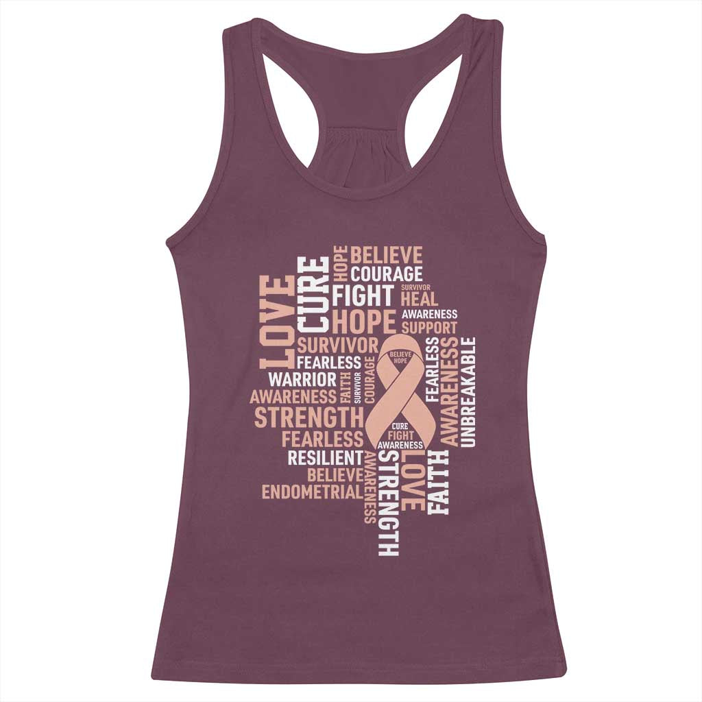 Endometrial Cancer Awareness Racerback Tank Top Warrior Survivor Peach Ribbon TS12 Maroon Print Your Wear