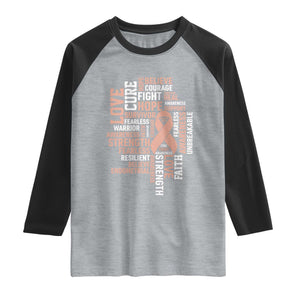 Endometrial Cancer Awareness Raglan Shirt Warrior Survivor Peach Ribbon TS12 Heather Gray Black Print Your Wear
