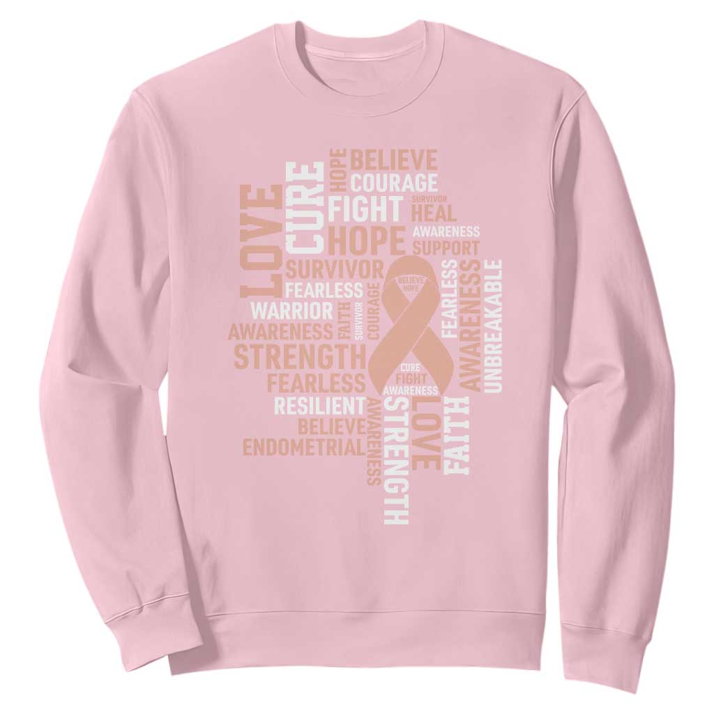 Endometrial Cancer Awareness Sweatshirt Warrior Survivor Peach Ribbon TS12 Light Pink Print Your Wear