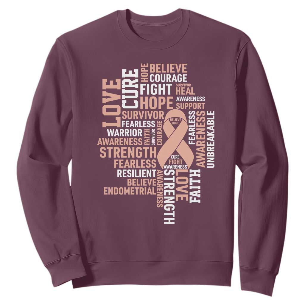 Endometrial Cancer Awareness Sweatshirt Warrior Survivor Peach Ribbon TS12 Maroon Print Your Wear