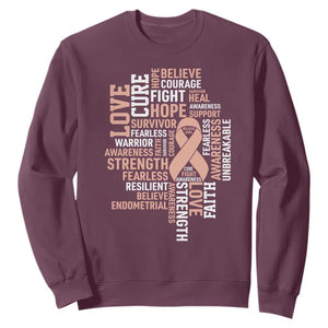 Endometrial Cancer Awareness Sweatshirt Warrior Survivor Peach Ribbon TS12 Maroon Print Your Wear