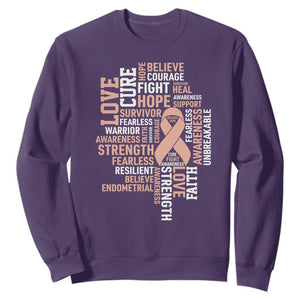 Endometrial Cancer Awareness Sweatshirt Warrior Survivor Peach Ribbon TS12 Purple Print Your Wear