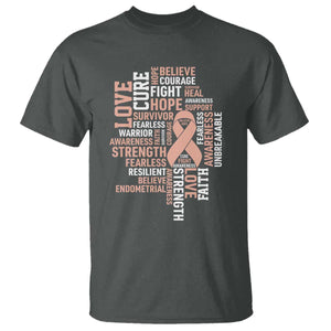 Endometrial Cancer Awareness T Shirt Warrior Survivor Peach Ribbon TS12 Dark Heather Print Your Wear