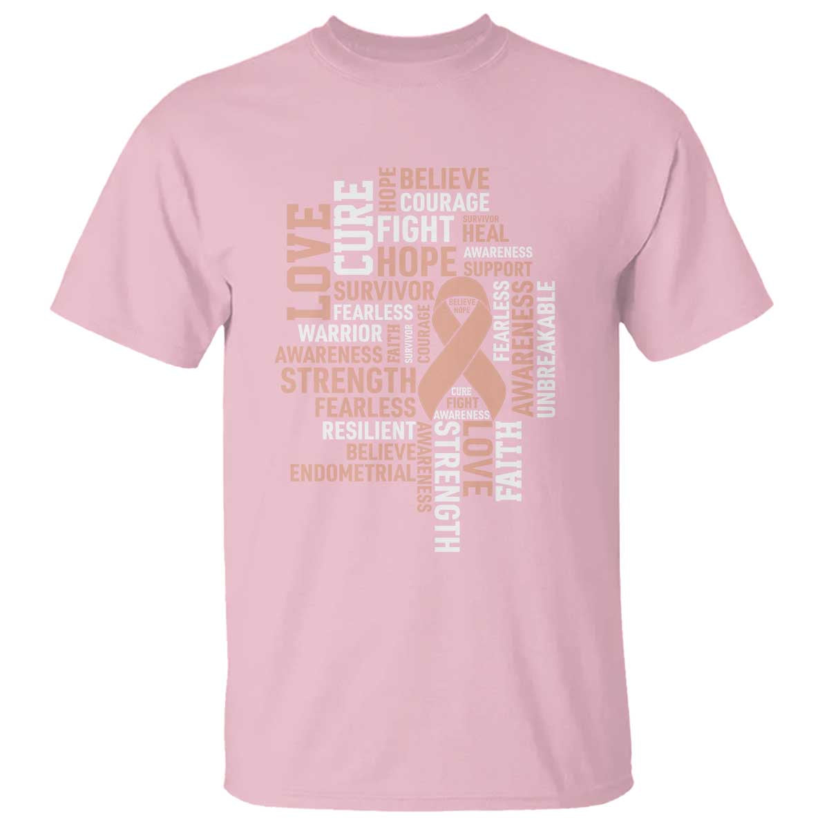 Endometrial Cancer Awareness T Shirt Warrior Survivor Peach Ribbon TS12 Light Pink Print Your Wear