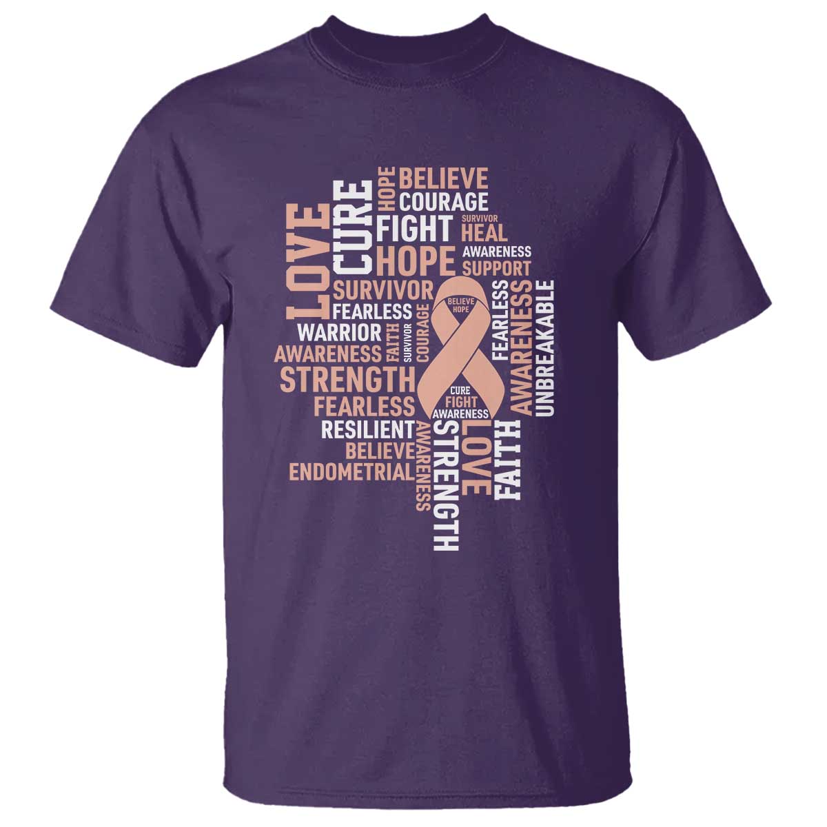 Endometrial Cancer Awareness T Shirt Warrior Survivor Peach Ribbon TS12 Purple Print Your Wear