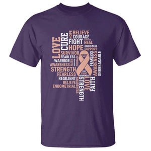 Endometrial Cancer Awareness T Shirt Warrior Survivor Peach Ribbon TS12 Purple Print Your Wear