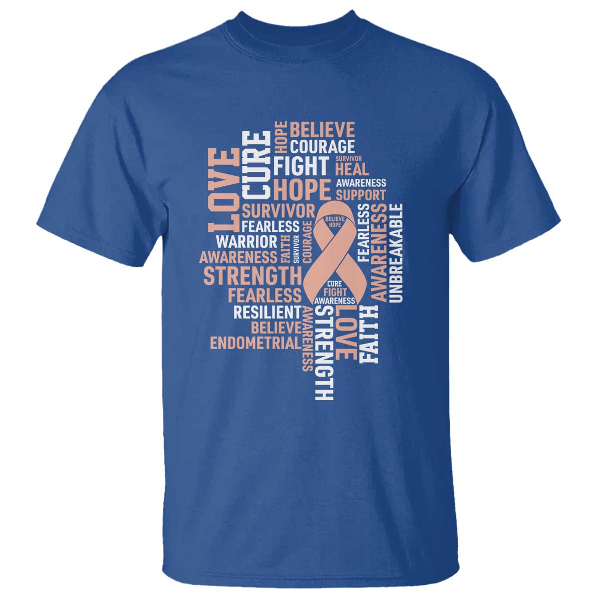 Endometrial Cancer Awareness T Shirt Warrior Survivor Peach Ribbon TS12 Royal Blue Print Your Wear